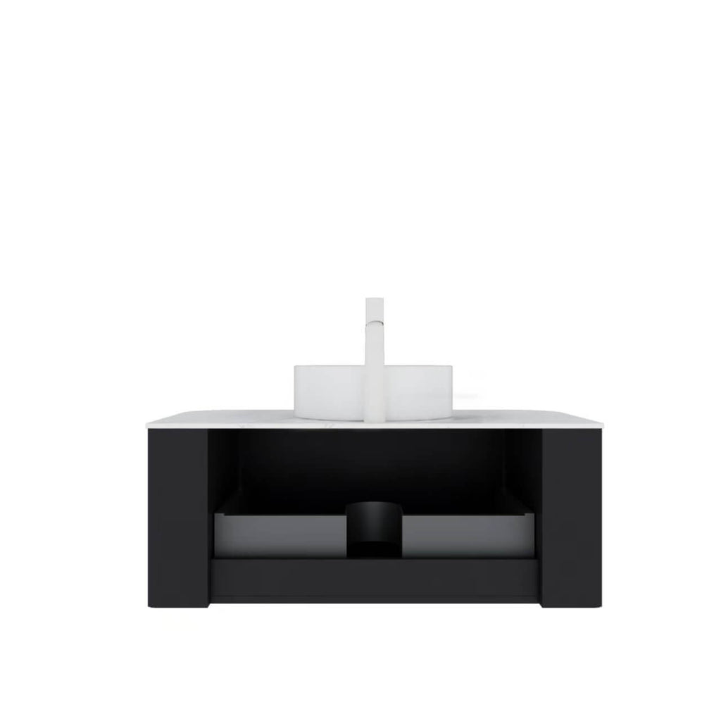 36" Bathroom Vanity,  White Round Ceramic Basin without Faucet, Black