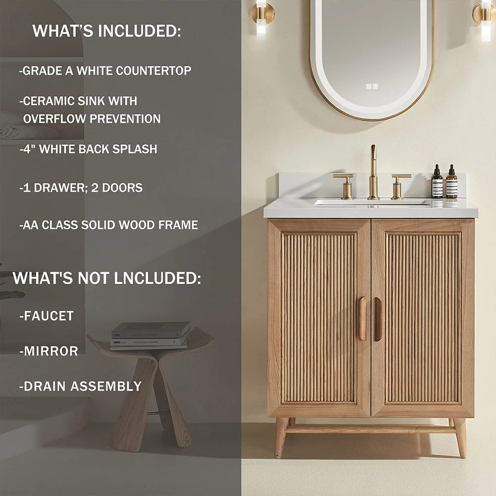 Fully Assembled 30 Inch Light Coffee Freestanding Bathroom Vanity with Single Sink