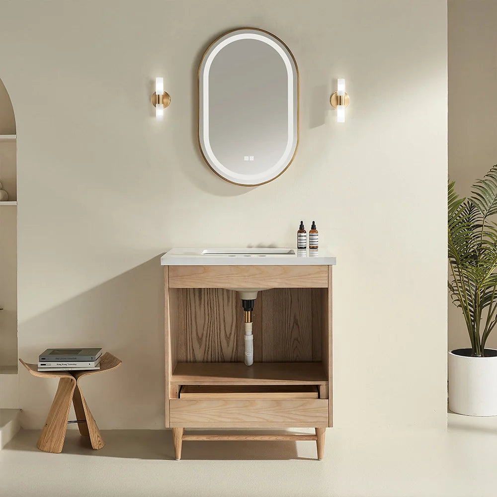 Fully Assembled 30 Inch Light Coffee Freestanding Bathroom Vanity with Single Sink