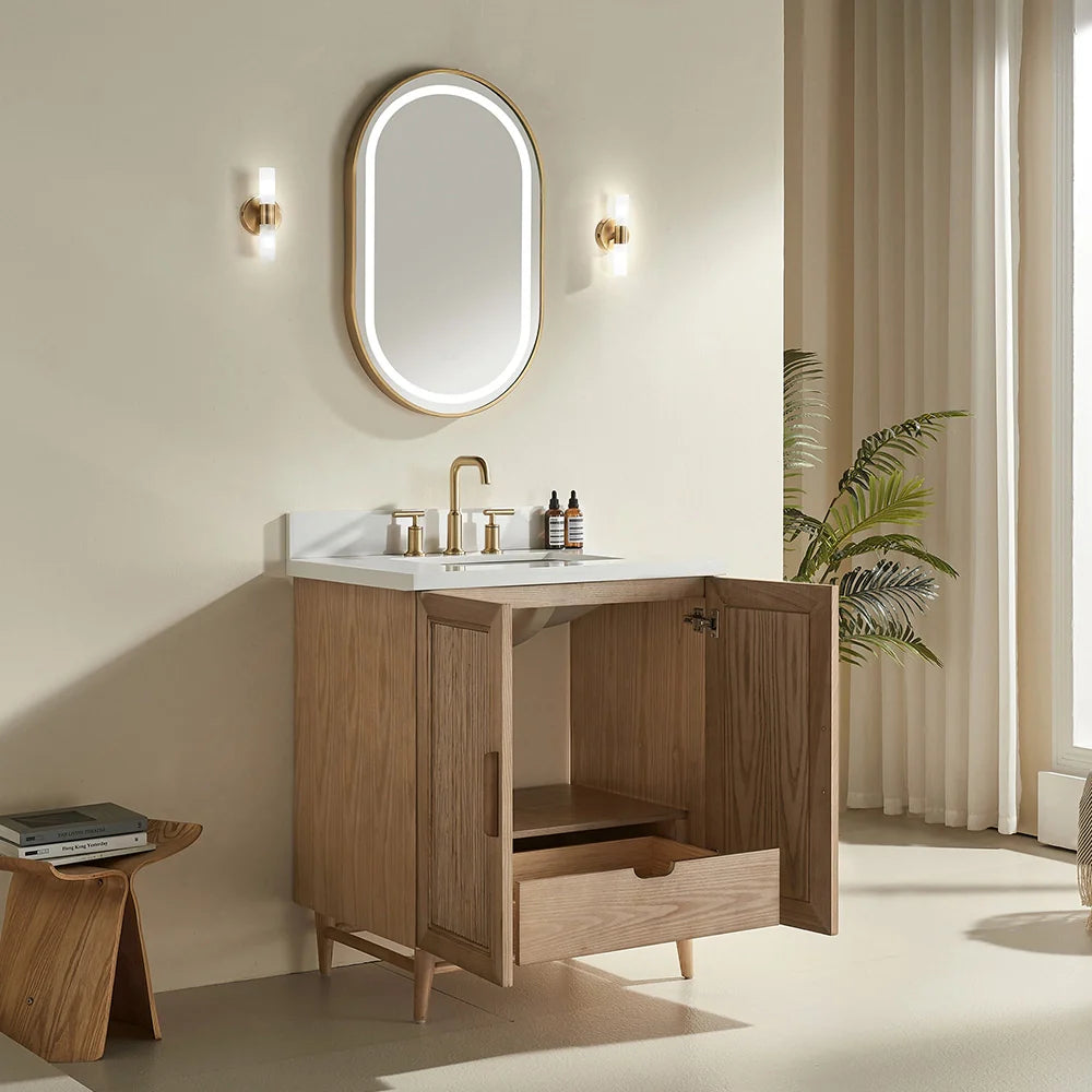 Fully Assembled 30 Inch Light Coffee Freestanding Bathroom Vanity with Single Sink