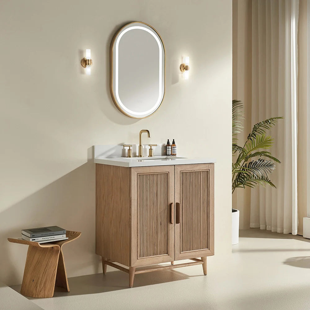 Fully Assembled 30 Inch Light Coffee Freestanding Bathroom Vanity with Single Sink