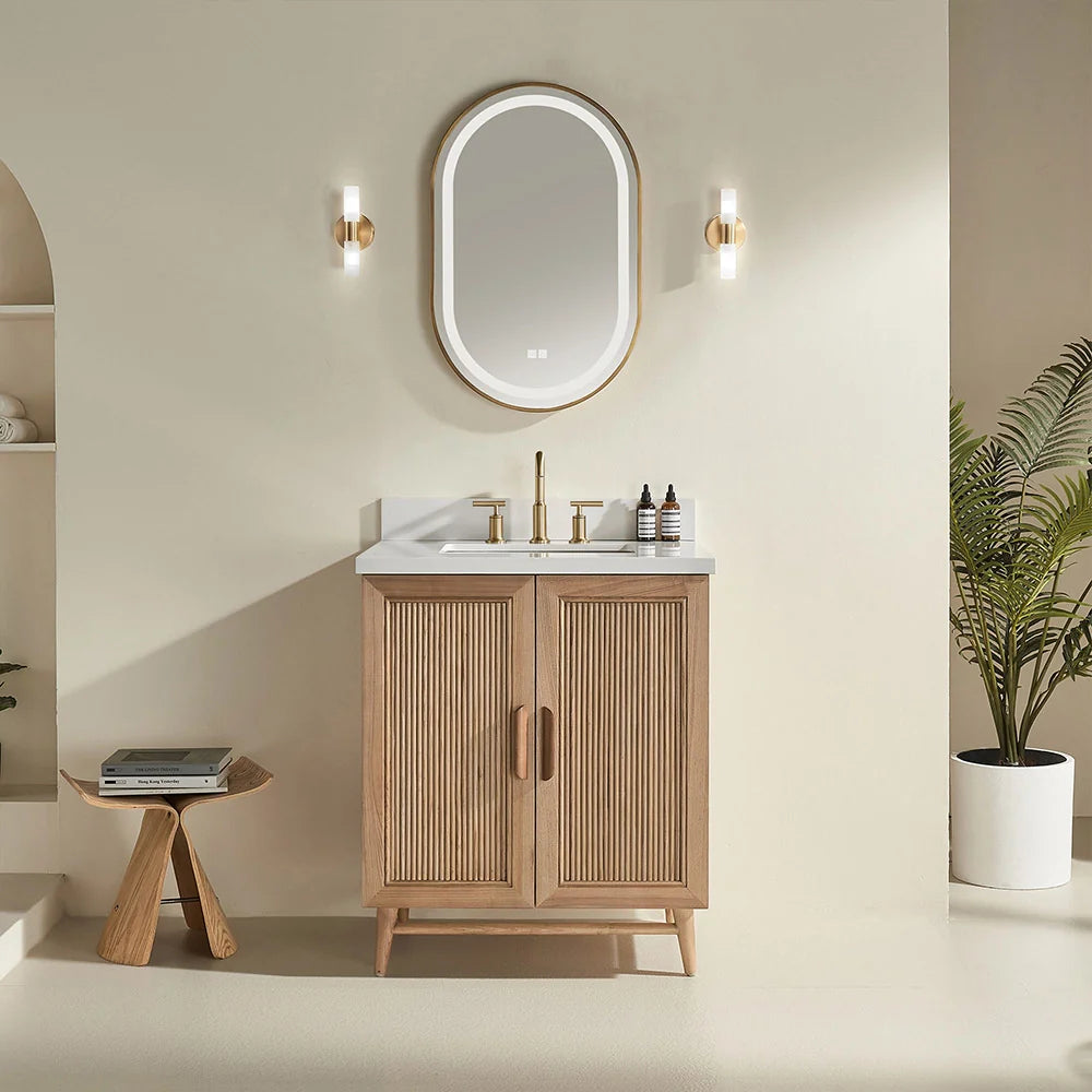 Fully Assembled 30 Inch Light Coffee Freestanding Bathroom Vanity with Single Sink