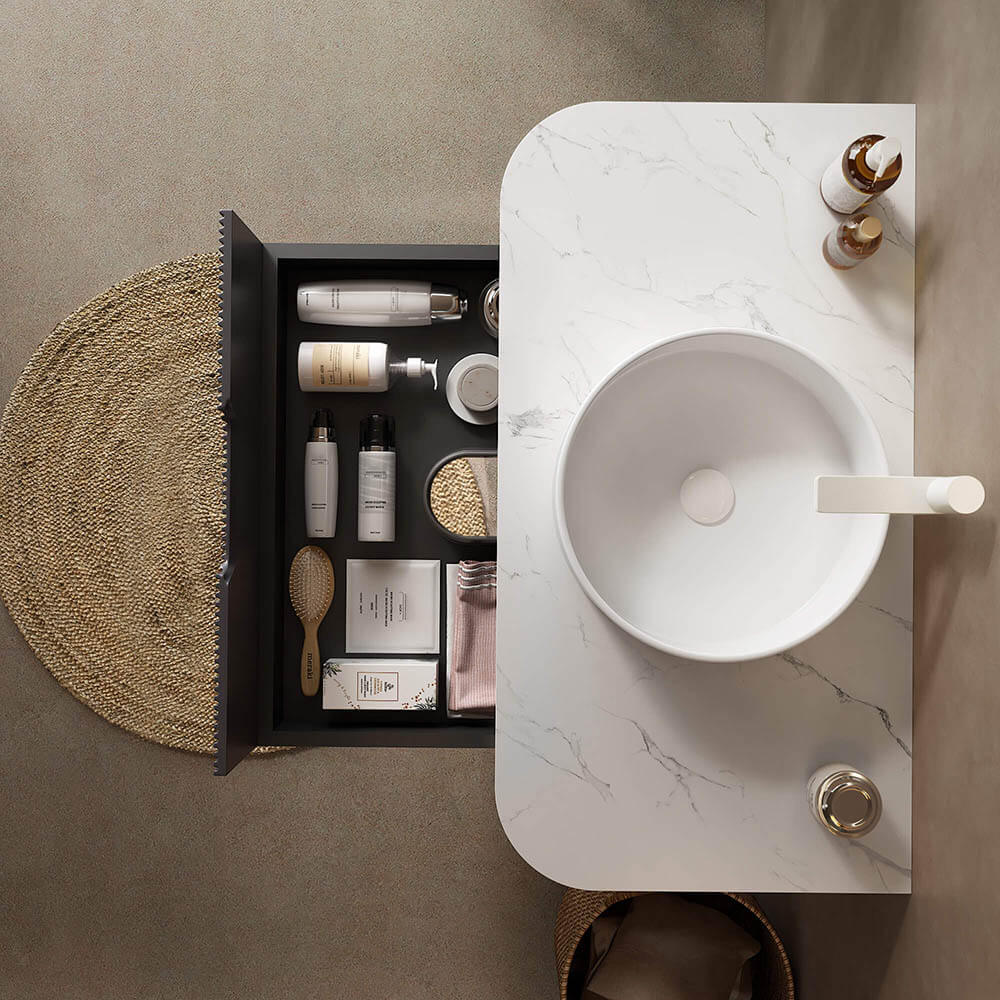 36" Bathroom Vanity,  White Round Ceramic Basin without Faucet, Black