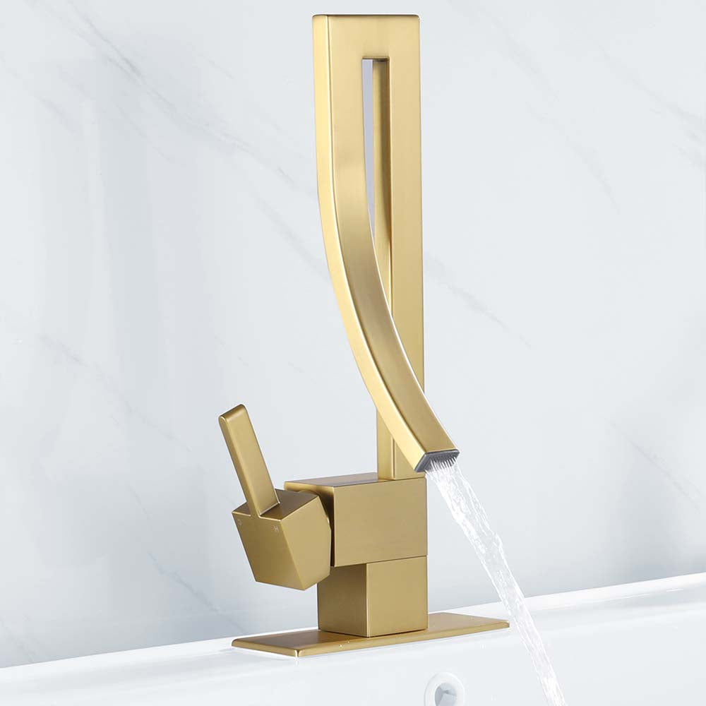 Square Single Hole Single Handle Waterfall Bathroom Widespread Faucet