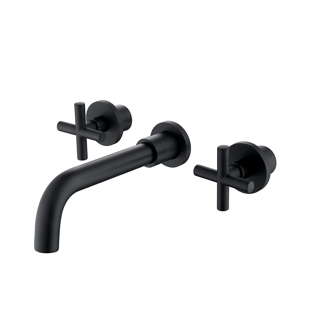 Dual-Handle Wall-Mounted Bathroom Sink Faucet with Three Holes