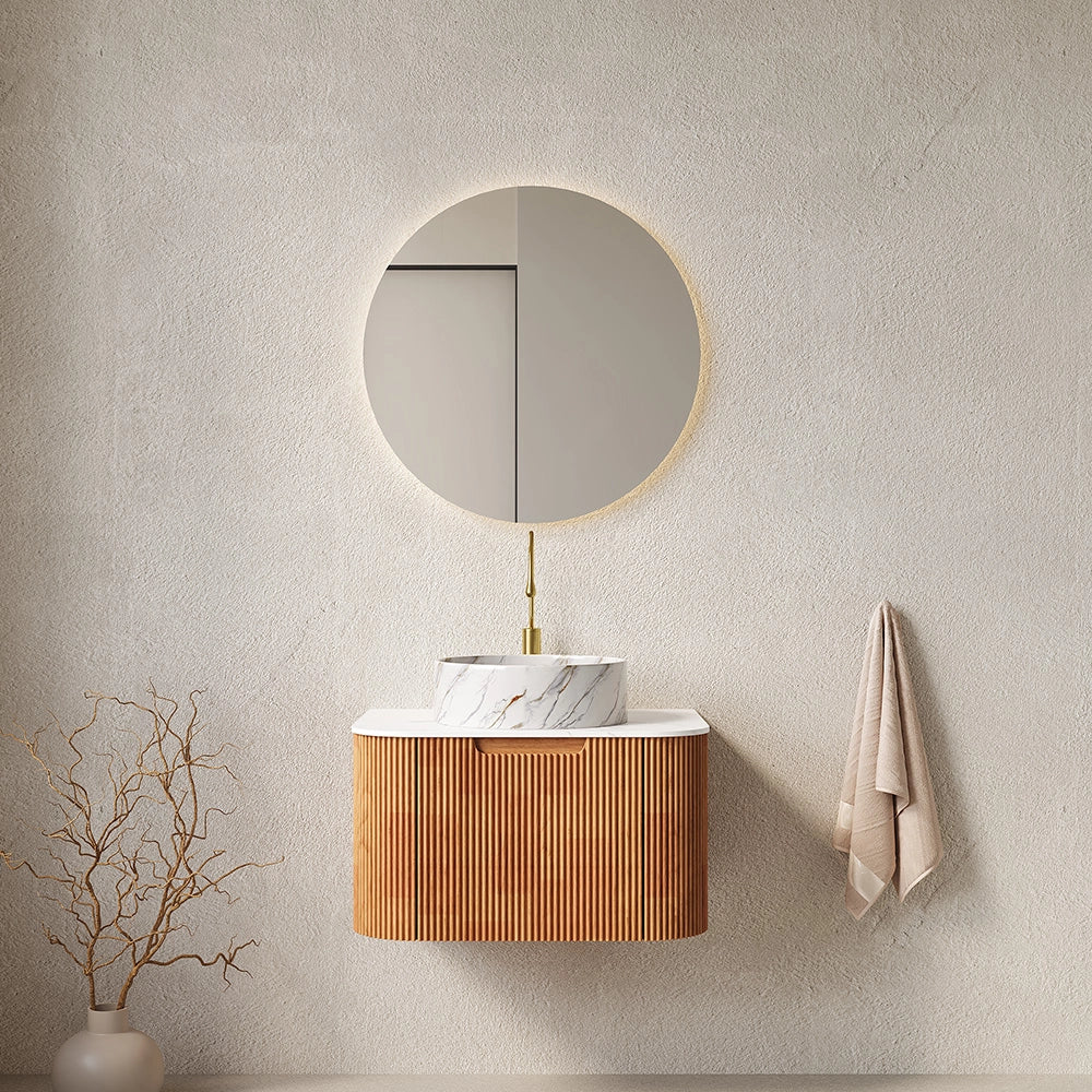 Nature Wood Floating Bathroom Vanity with Large Soft-Closing Storage Drawer