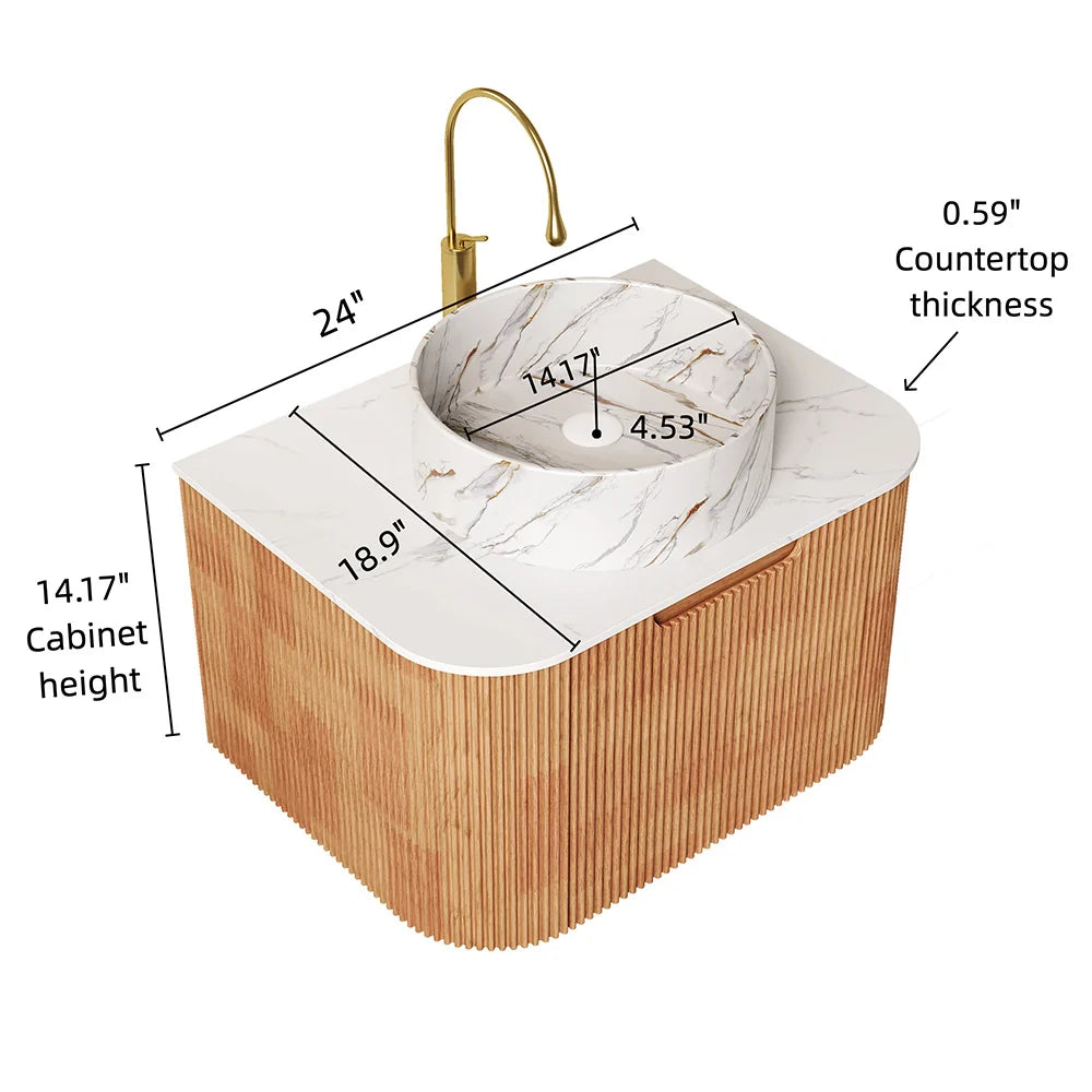 Nature Wood Floating Bathroom Vanity with Large Soft-Closing Storage Drawer