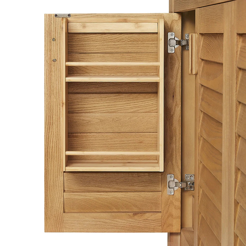 48 Inch Natural Oak Single Bathroom Vanity with Wide Louvered Doors & Quartz Top