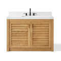 48 Inch Natural Oak Single Bathroom Vanity with Wide Louvered Doors & Quartz Top