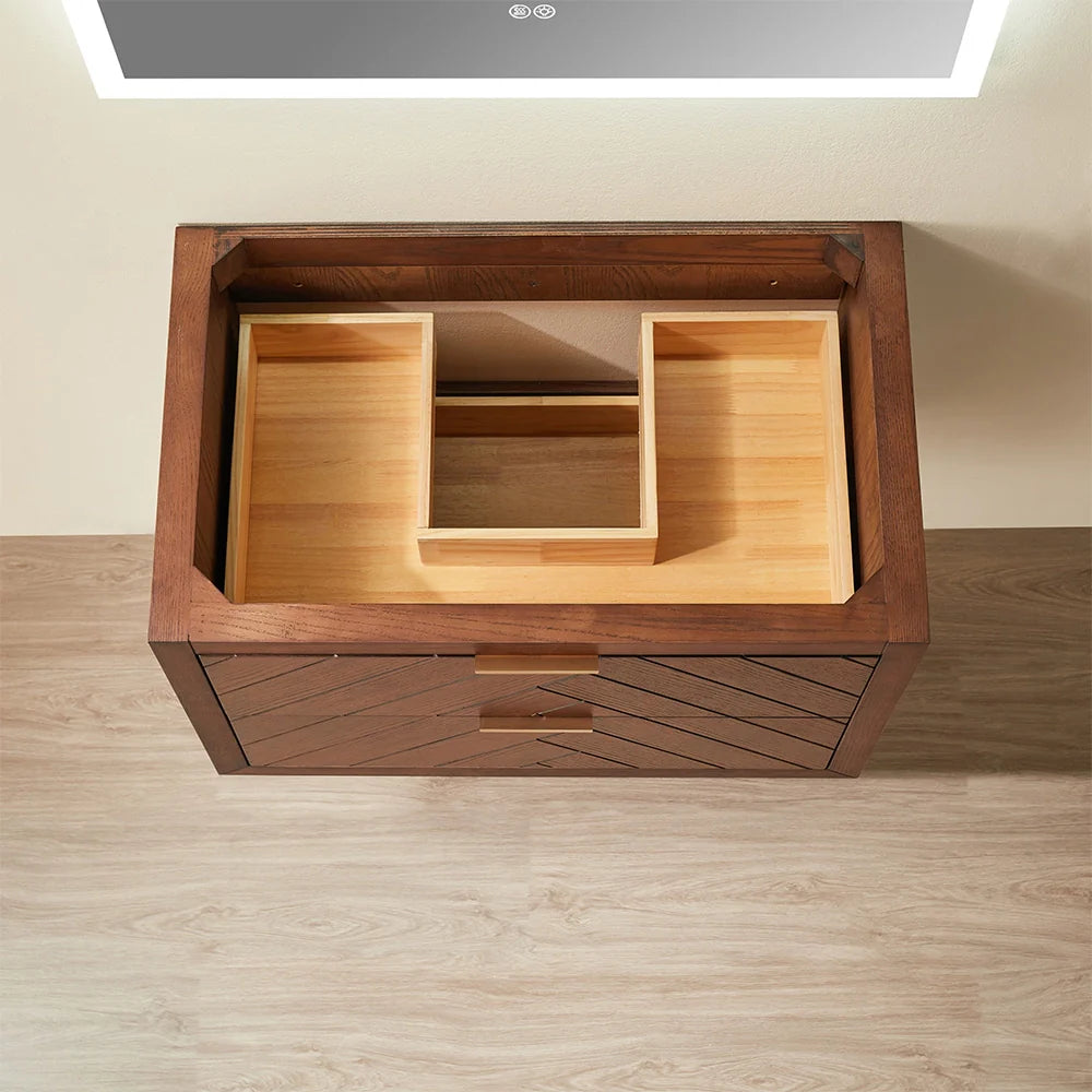 30 Inch Walnut Floating Bathroom Vanity with Single Ceramic Sink