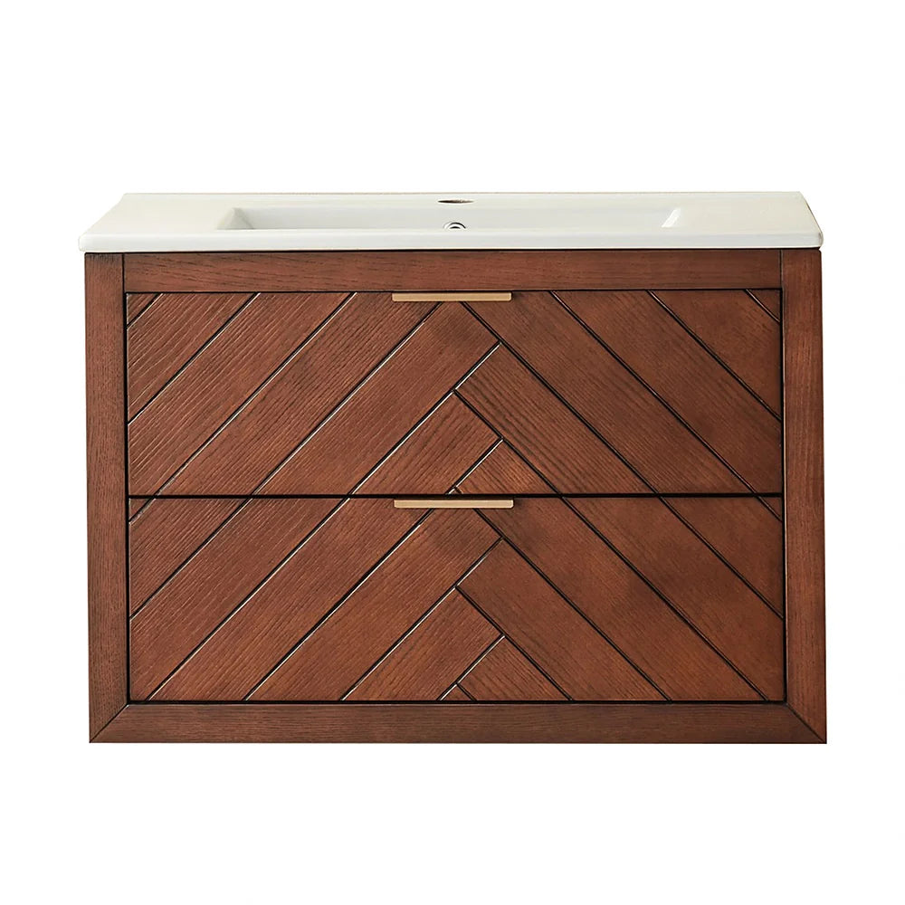30 Inch Walnut Floating Bathroom Vanity with Single Ceramic Sink