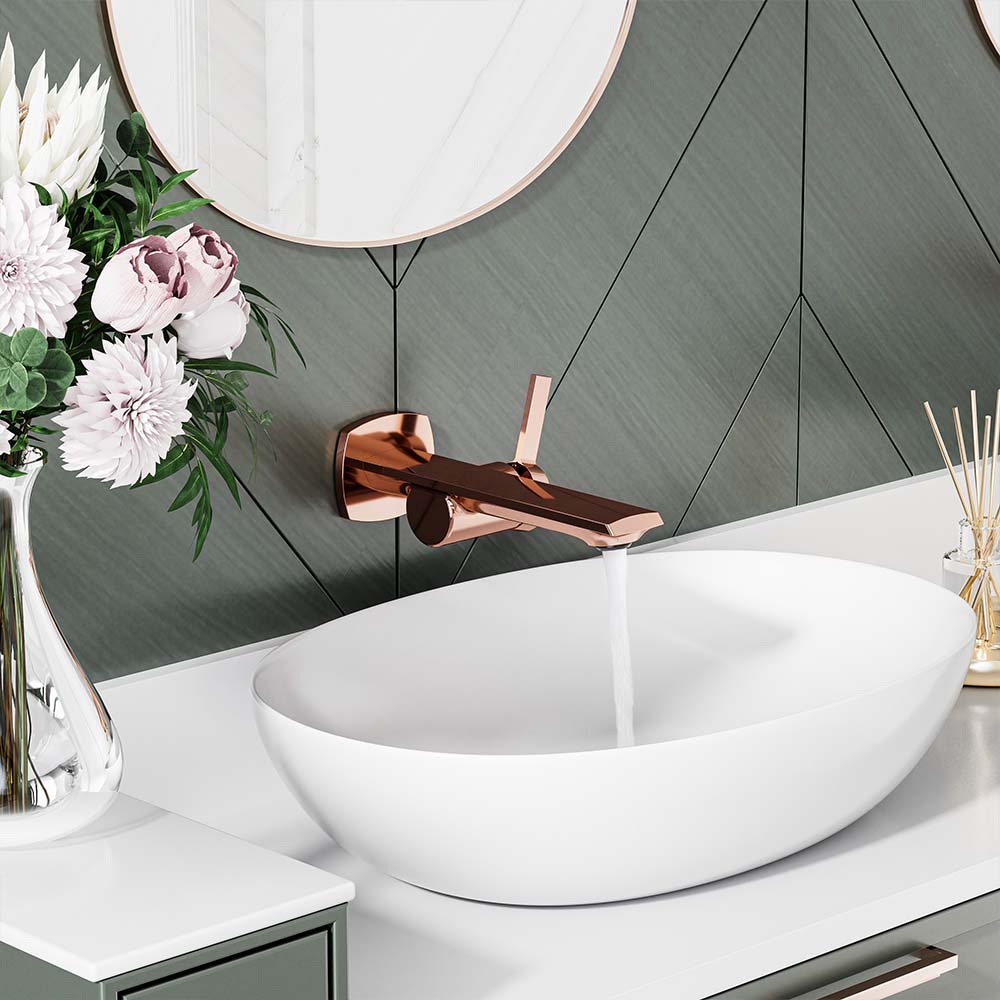 Modern Wall Mounted Single Handle Sink Faucet With Black & Rose Golden
