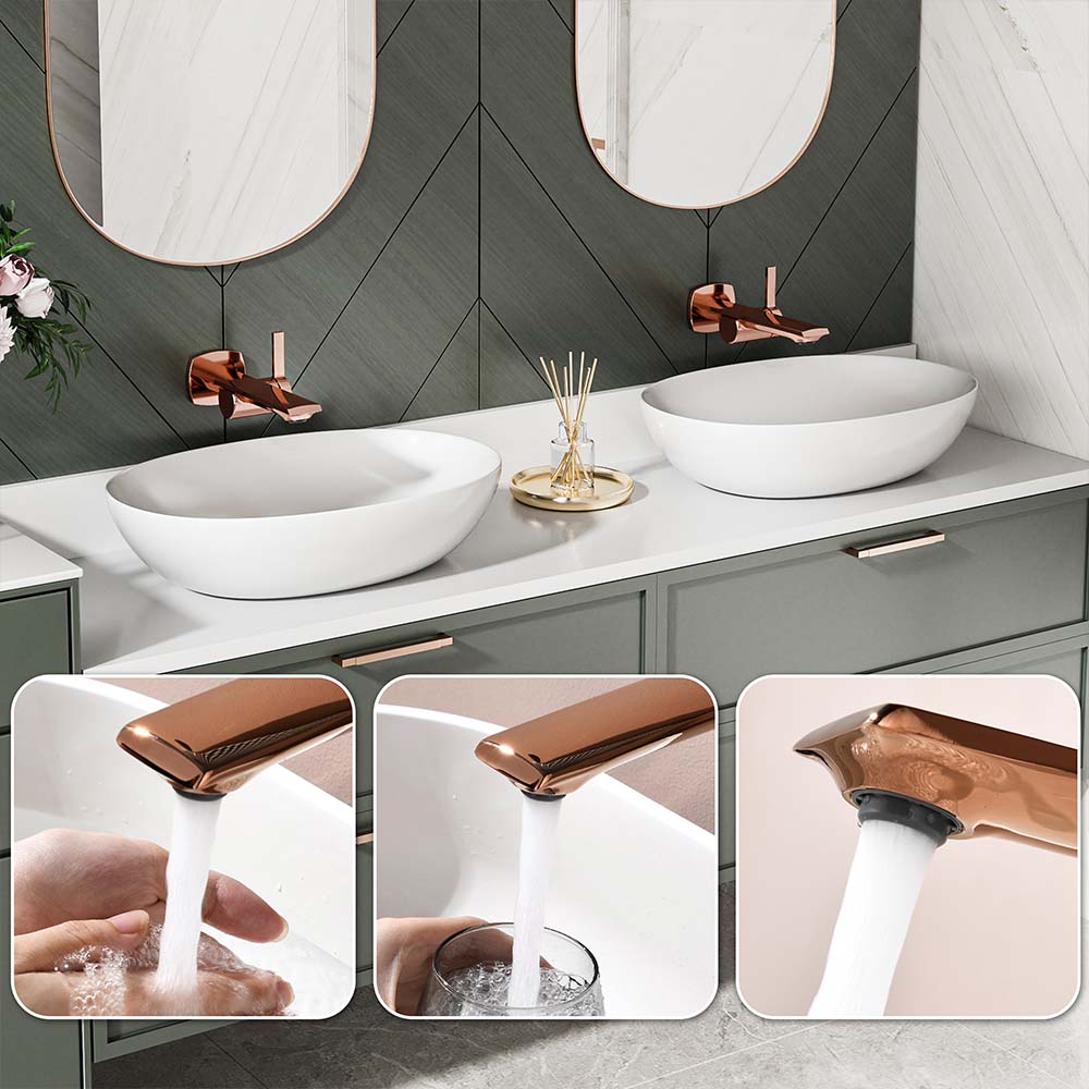 Modern Wall Mounted Single Handle Sink Faucet With Black & Rose Golden