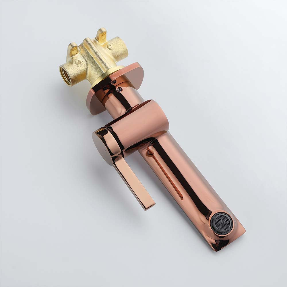 Modern Wall Mounted Single Handle Sink Faucet With Black & Rose Golden