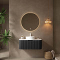 36" Bathroom Vanity,  White Round Ceramic Basin without Faucet, Black