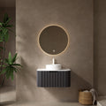 30" Bathroom Vanity,  White Round Ceramic Basin without Faucet, Black