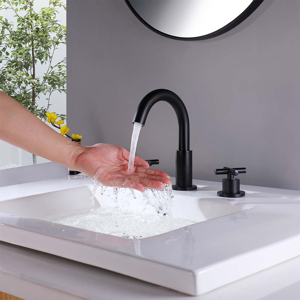 Dual Handle Matte Black Widespread Bathroom Faucet