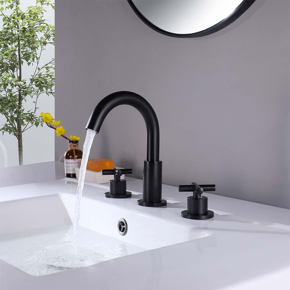 Dual Handle Matte Black Widespread Bathroom Faucet