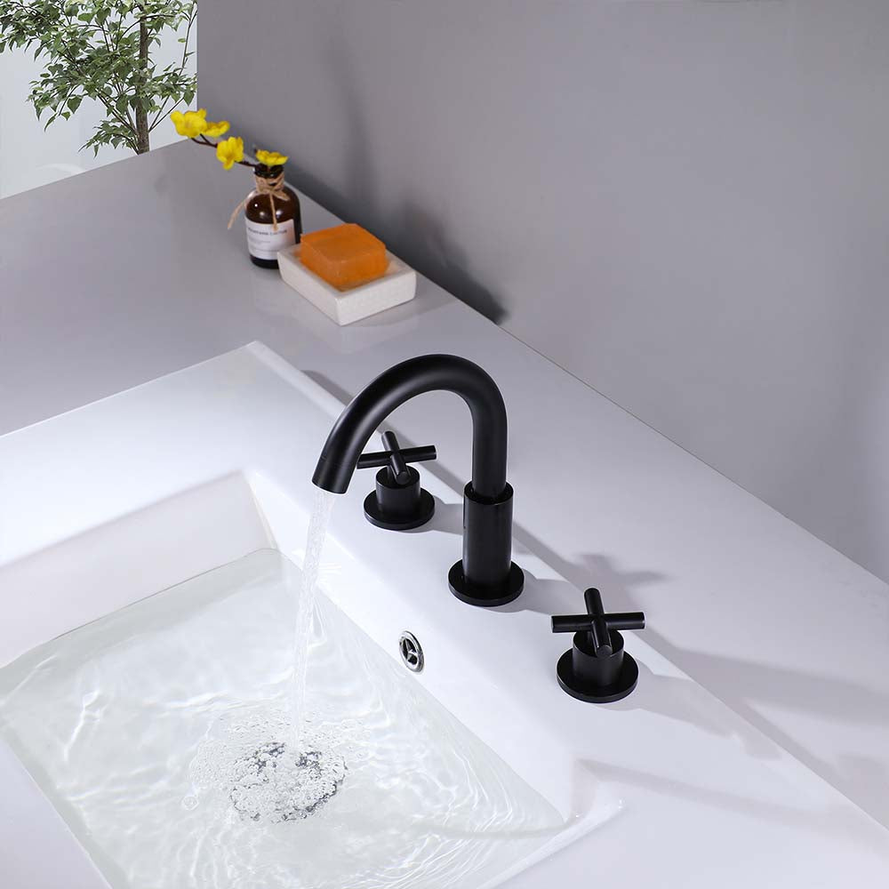 Dual Handle Matte Black Widespread Bathroom Faucet