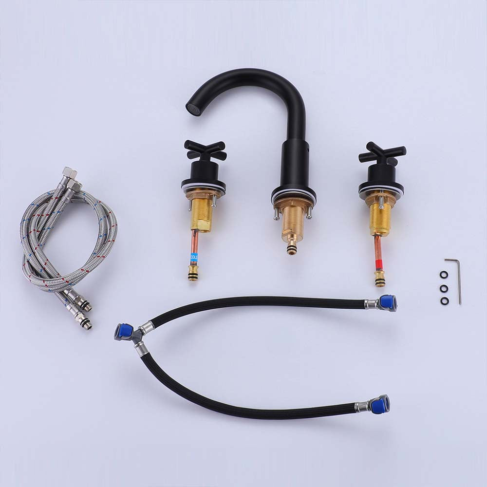 Dual Handle Matte Black Widespread Bathroom Faucet