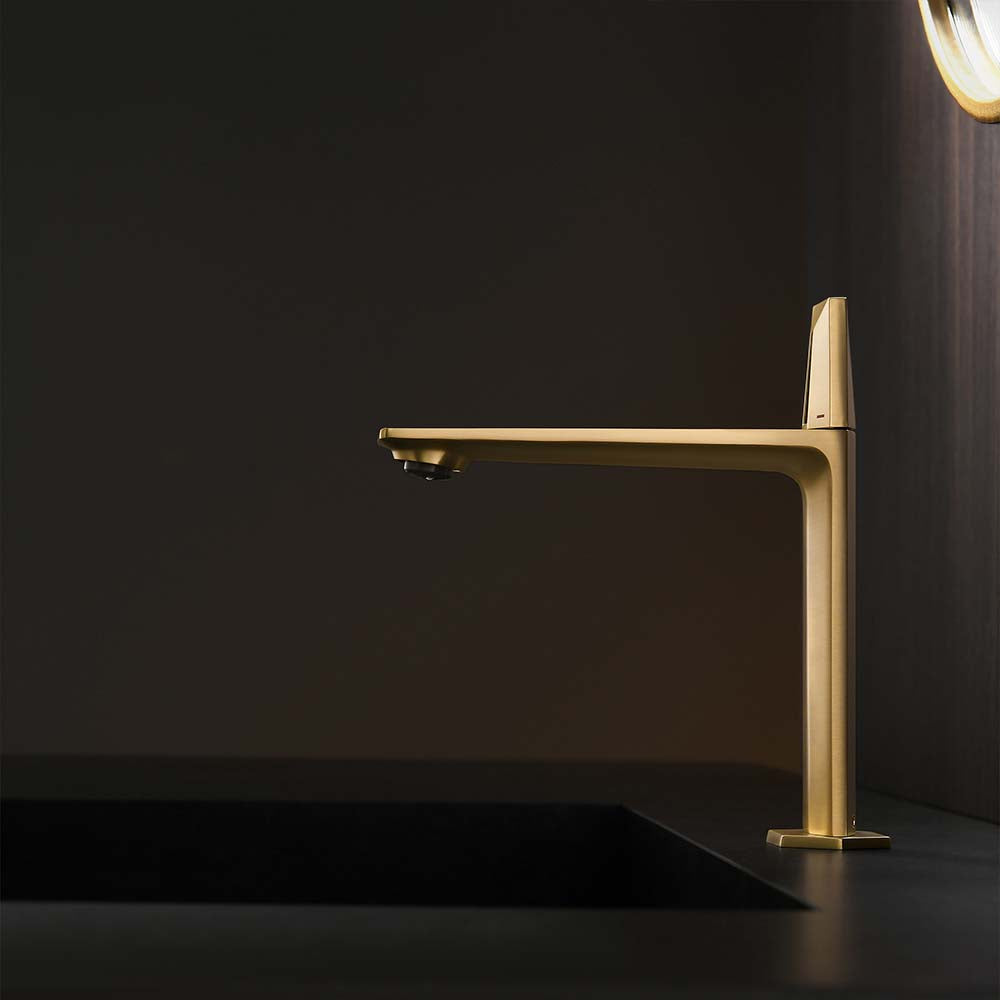 Modern Brushed Gold Bathroom Faucet with Sleek Single Handle Design