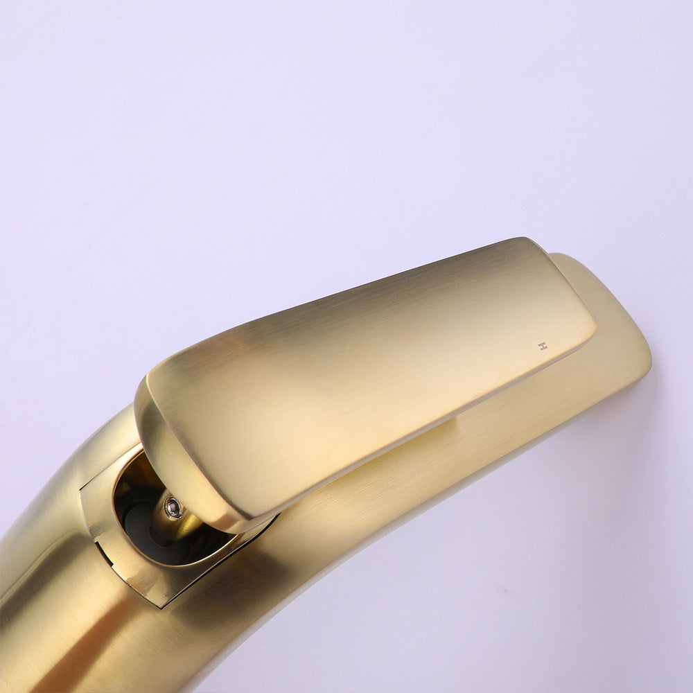 Deck Mounted Single Hole Bathroom Faucet Gold