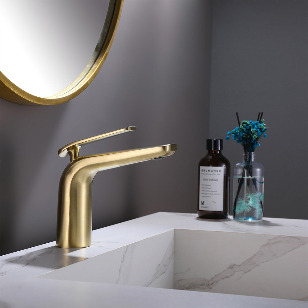 Deck Mounted Single Hole Bathroom Faucet Gold