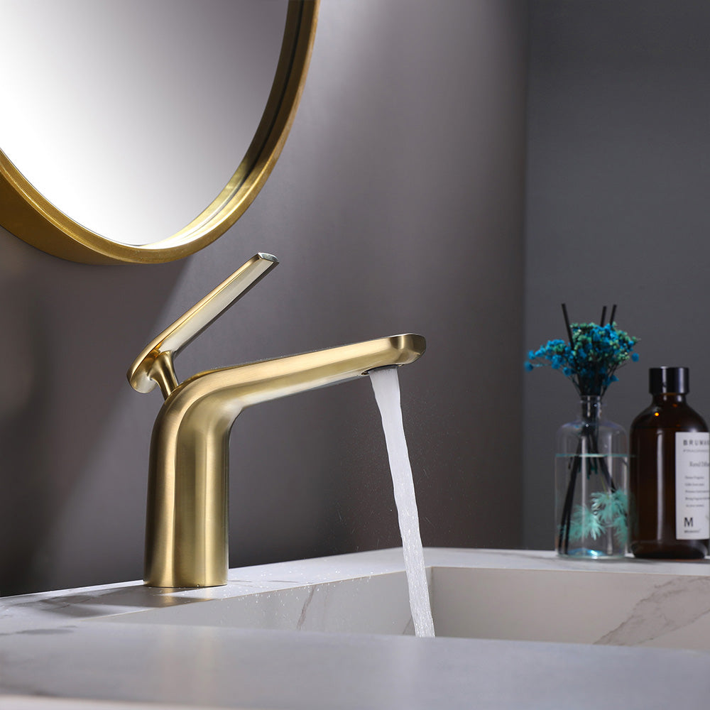 Deck Mounted Single Hole Bathroom Faucet Gold