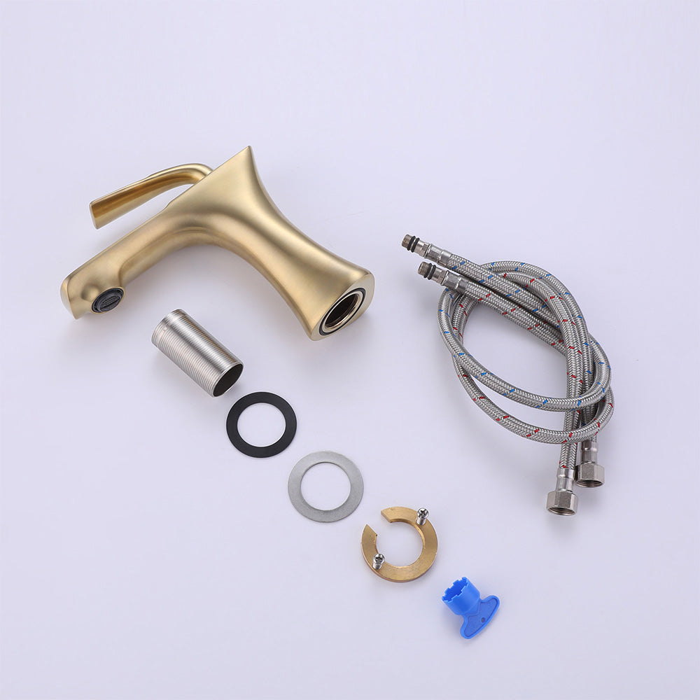 Deck Mounted Single Hole Bathroom Sink Faucet Black and Gold