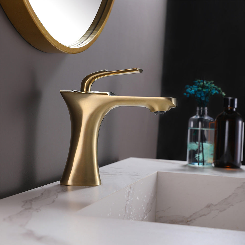 Deck Mounted Single Hole Bathroom Sink Faucet Black and Gold