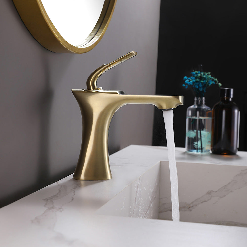 Deck Mounted Single Hole Bathroom Sink Faucet Black and Gold