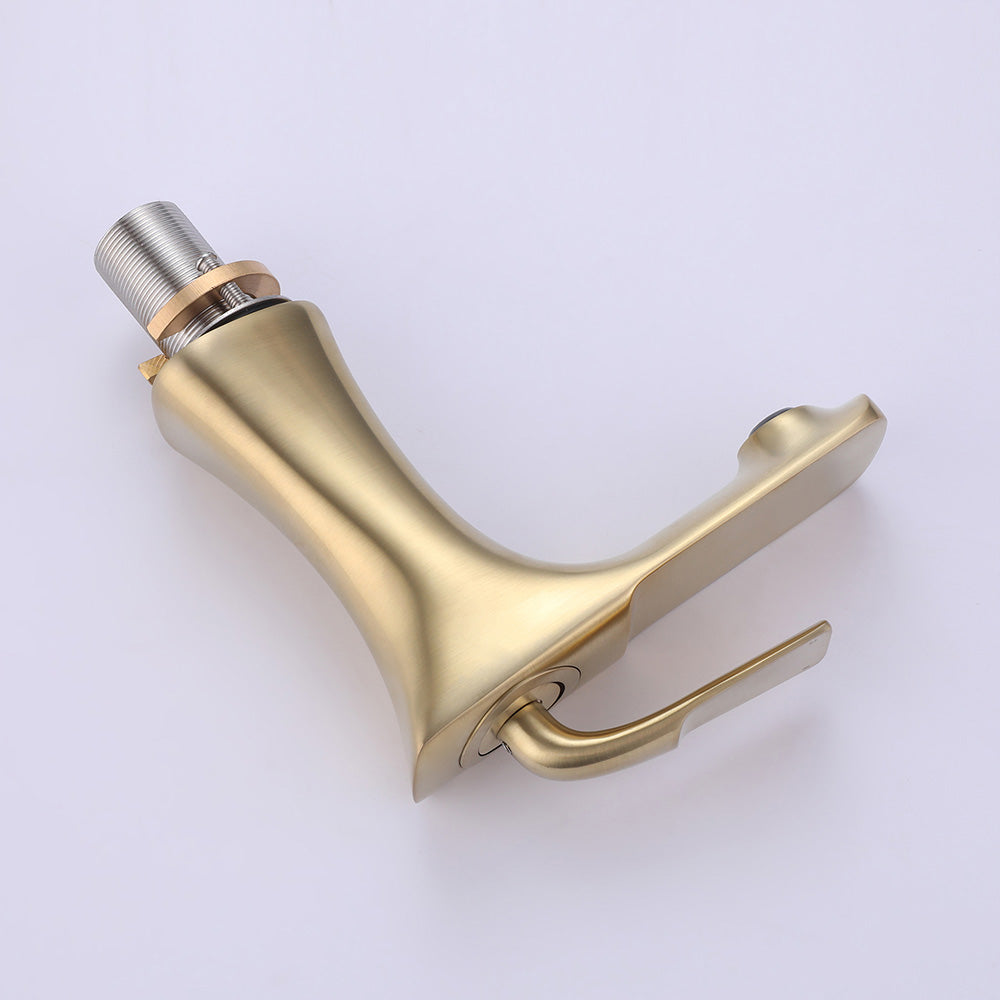 Deck Mounted Single Hole Bathroom Sink Faucet Black and Gold