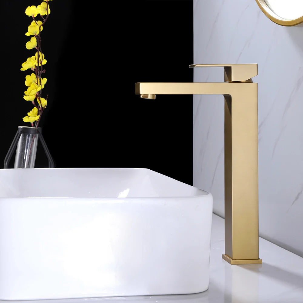 Modern Square Single-hole Single-handle Bathroom Basin Faucet with Cover