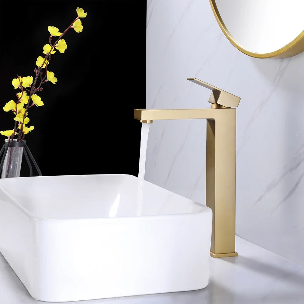 Modern Square Single-hole Single-handle Bathroom Basin Faucet with Cover