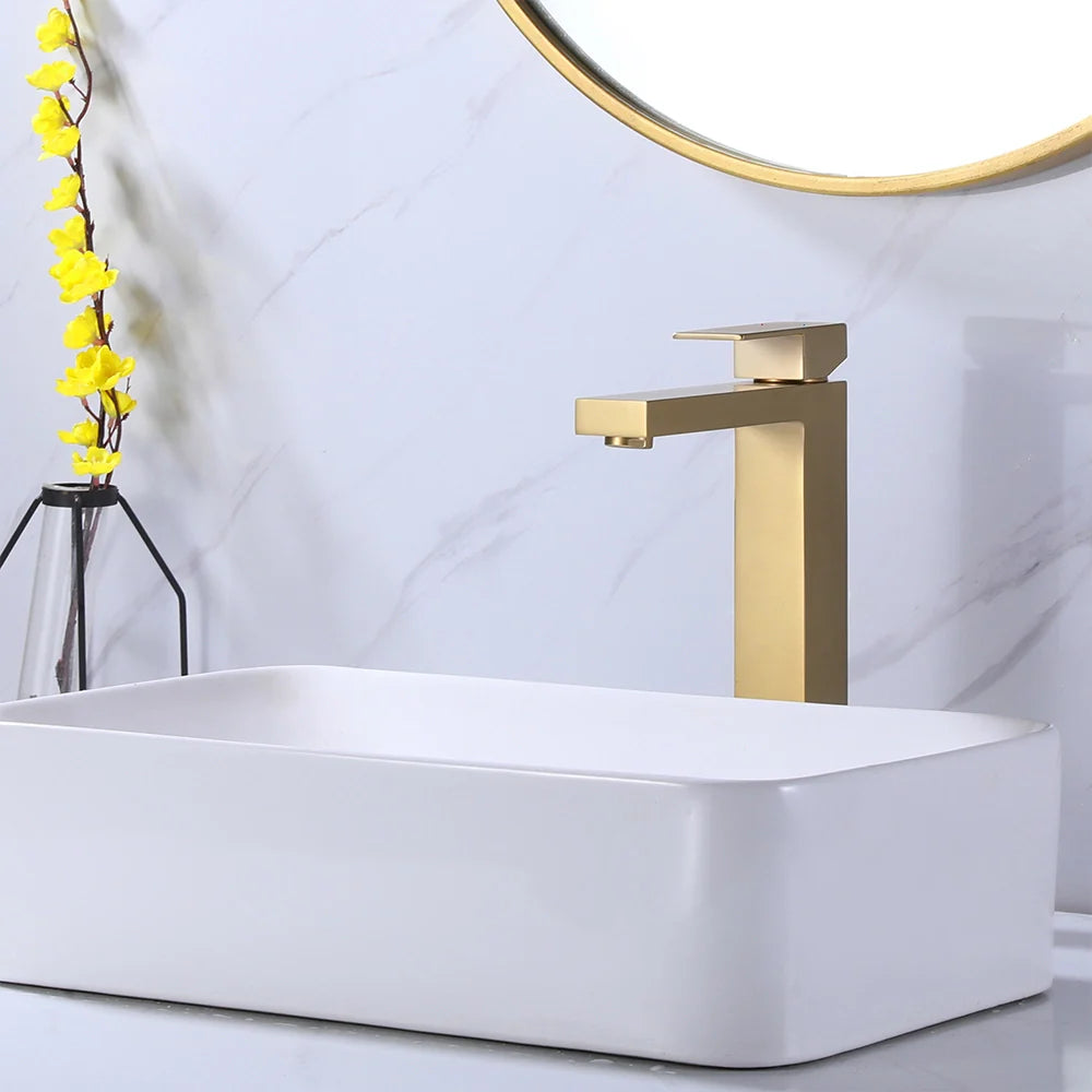 Modern Square Single-hole Single-handle Bathroom Basin Faucet with Cover