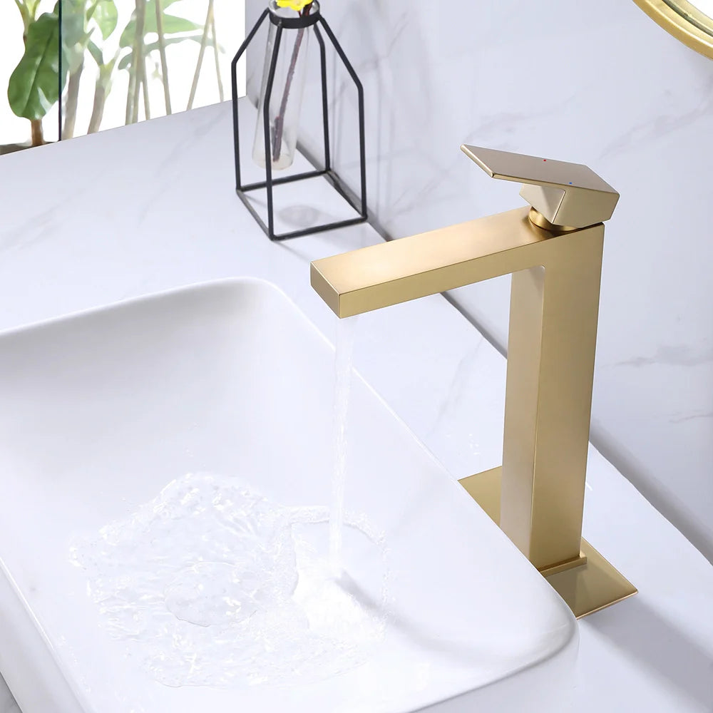 Modern Square Single-hole Single-handle Bathroom Basin Faucet with Cover