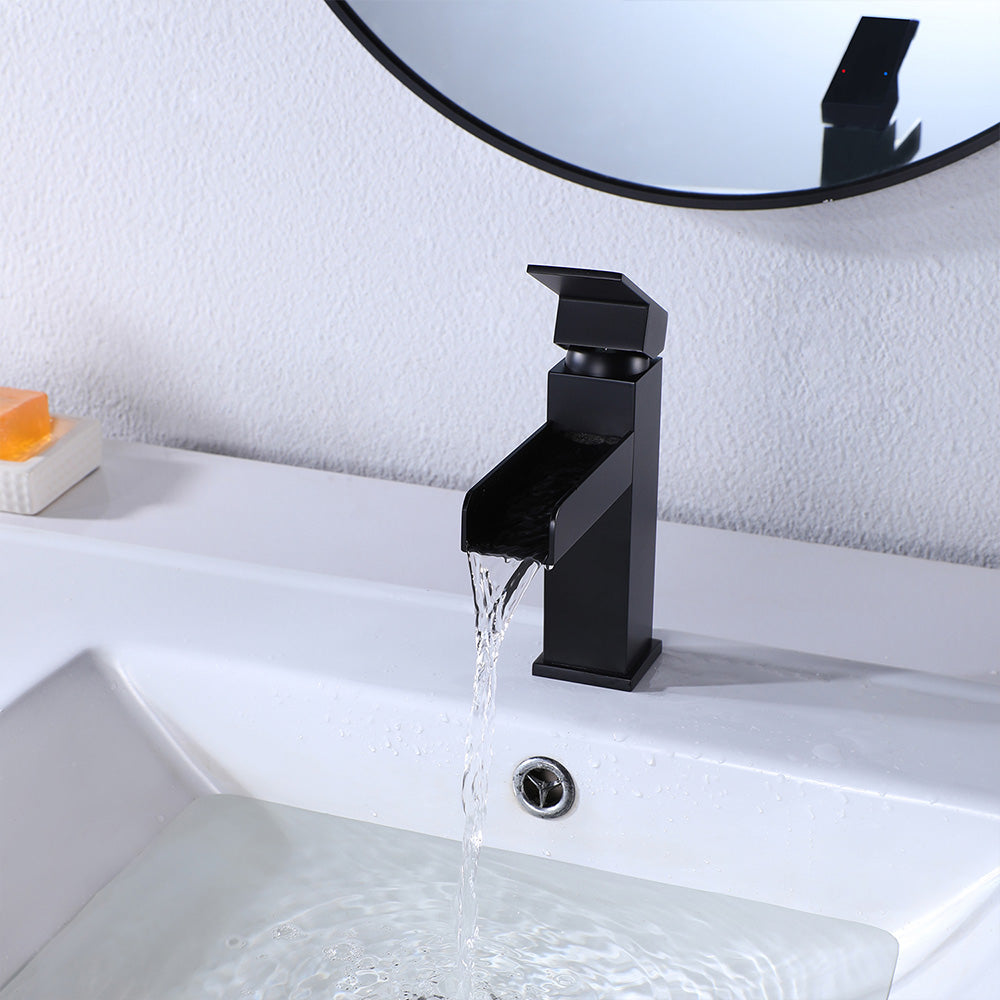 Elegant Waterfall Single-Hole Bathroom Faucet with Included Deck Plate