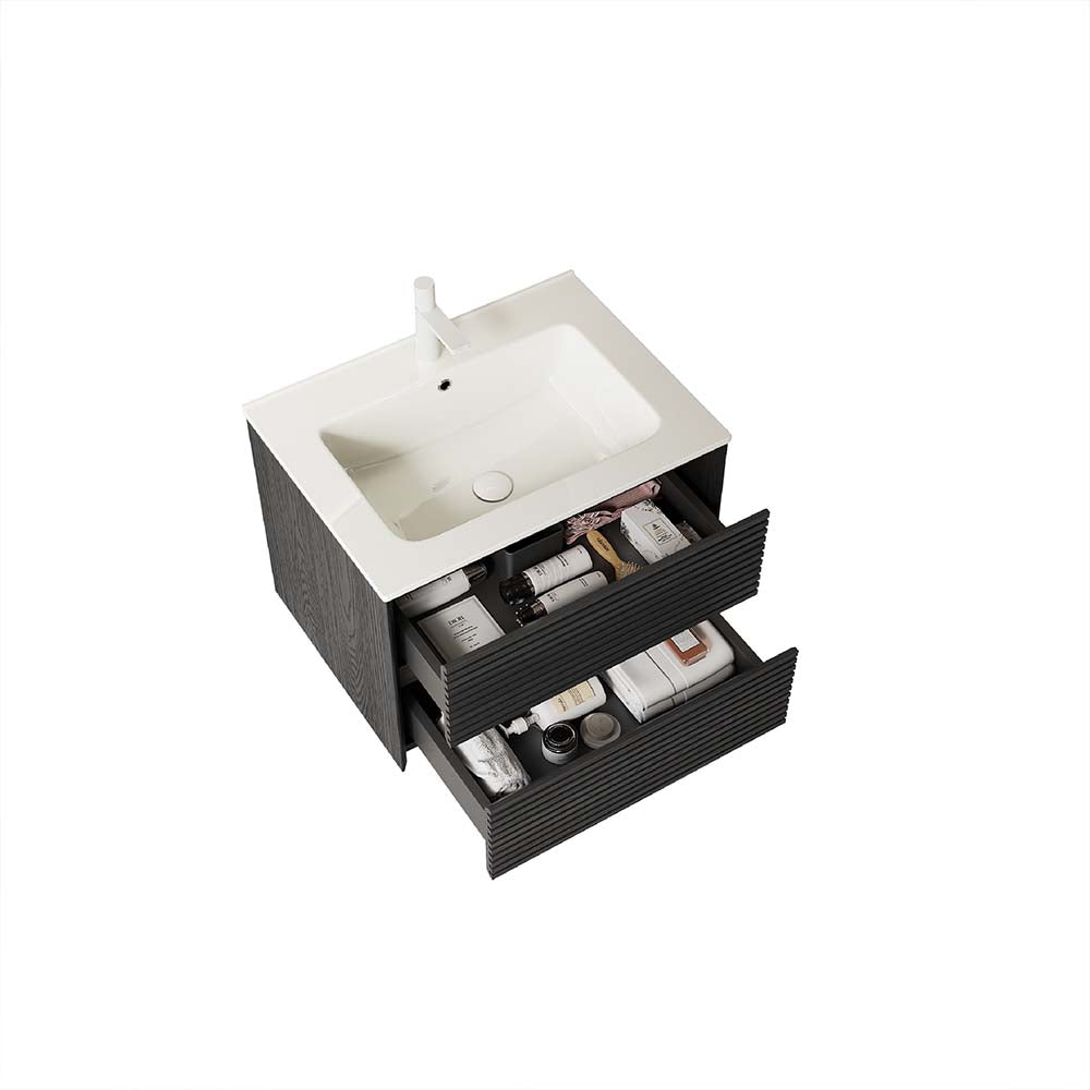 24" Wall-Mounted Dark Oak Bathroom Vanity with Sink No Faucet