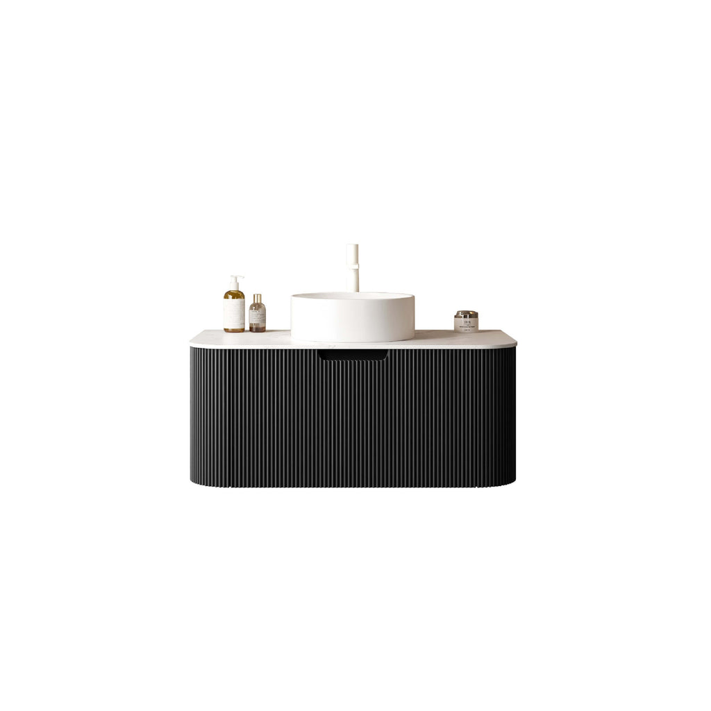 36" Bathroom Vanity,  White Round Ceramic Basin without Faucet, Black