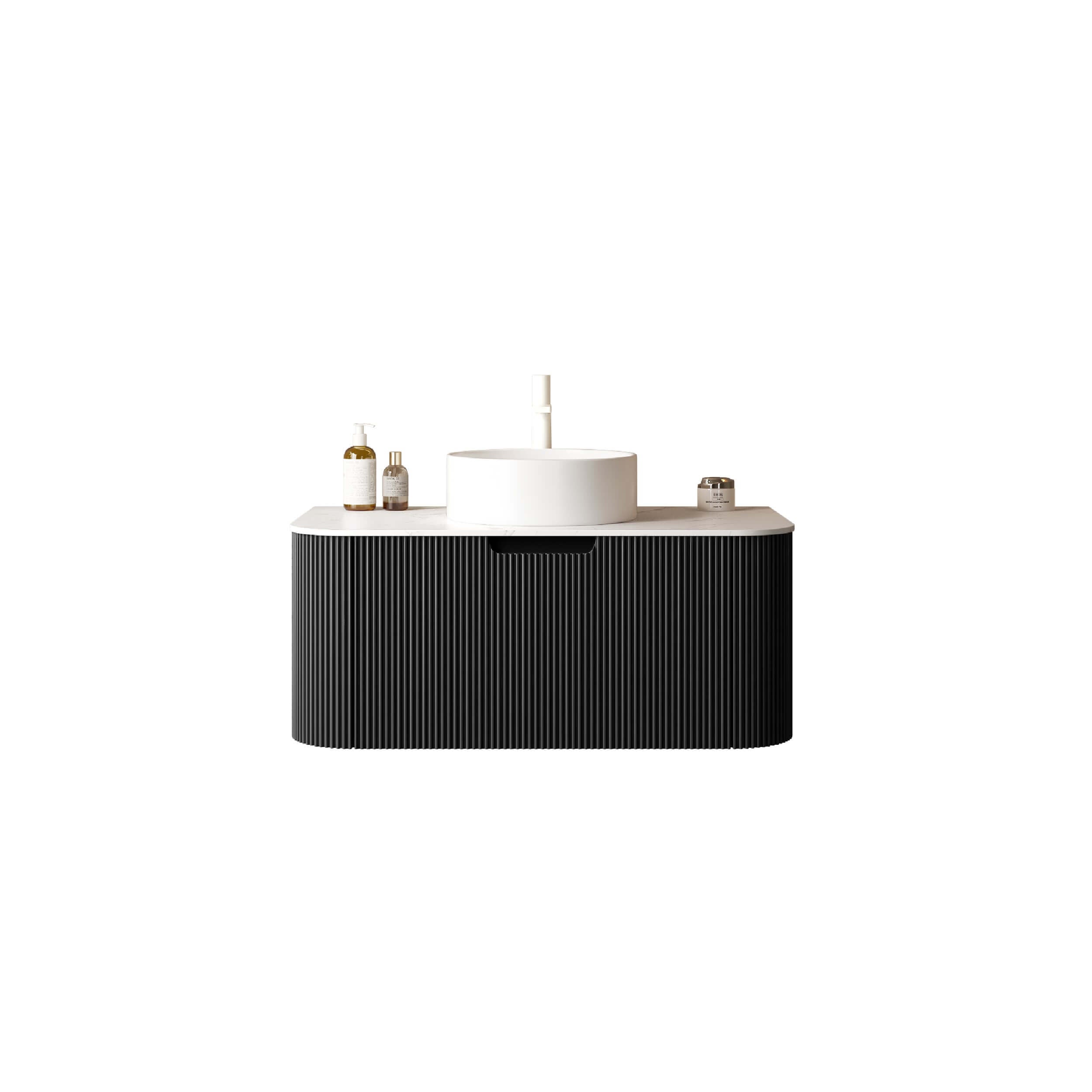36" Bathroom Vanity,  White Round Ceramic Basin without Faucet, Black