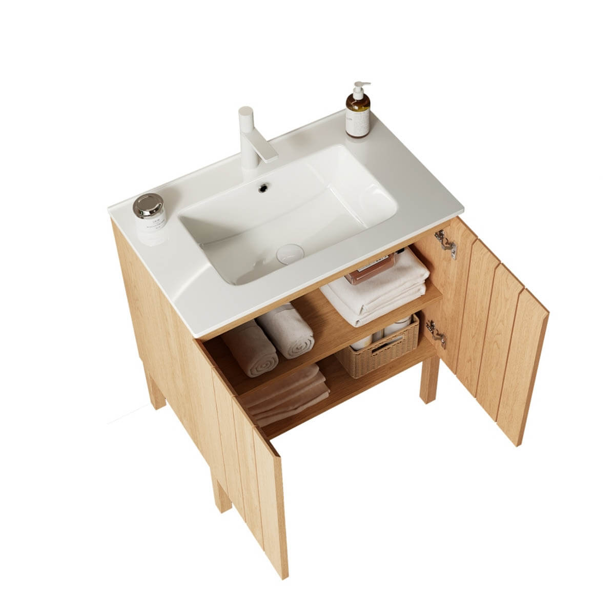 30" Bathroom Vanity with Sink and Modern Freestanding Bathroom Storage Cabinet with Double Doors