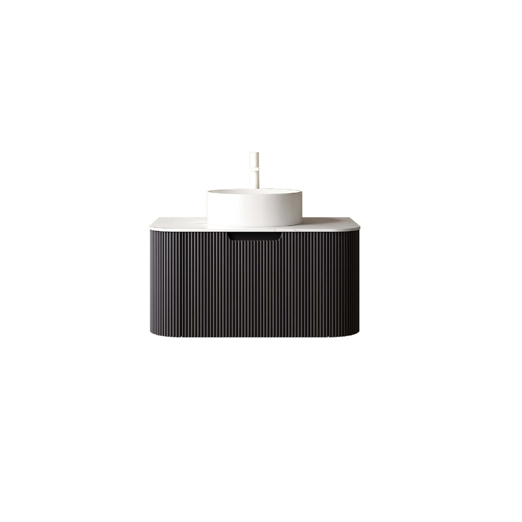 30" Bathroom Vanity,  White Round Ceramic Basin without Faucet, Black