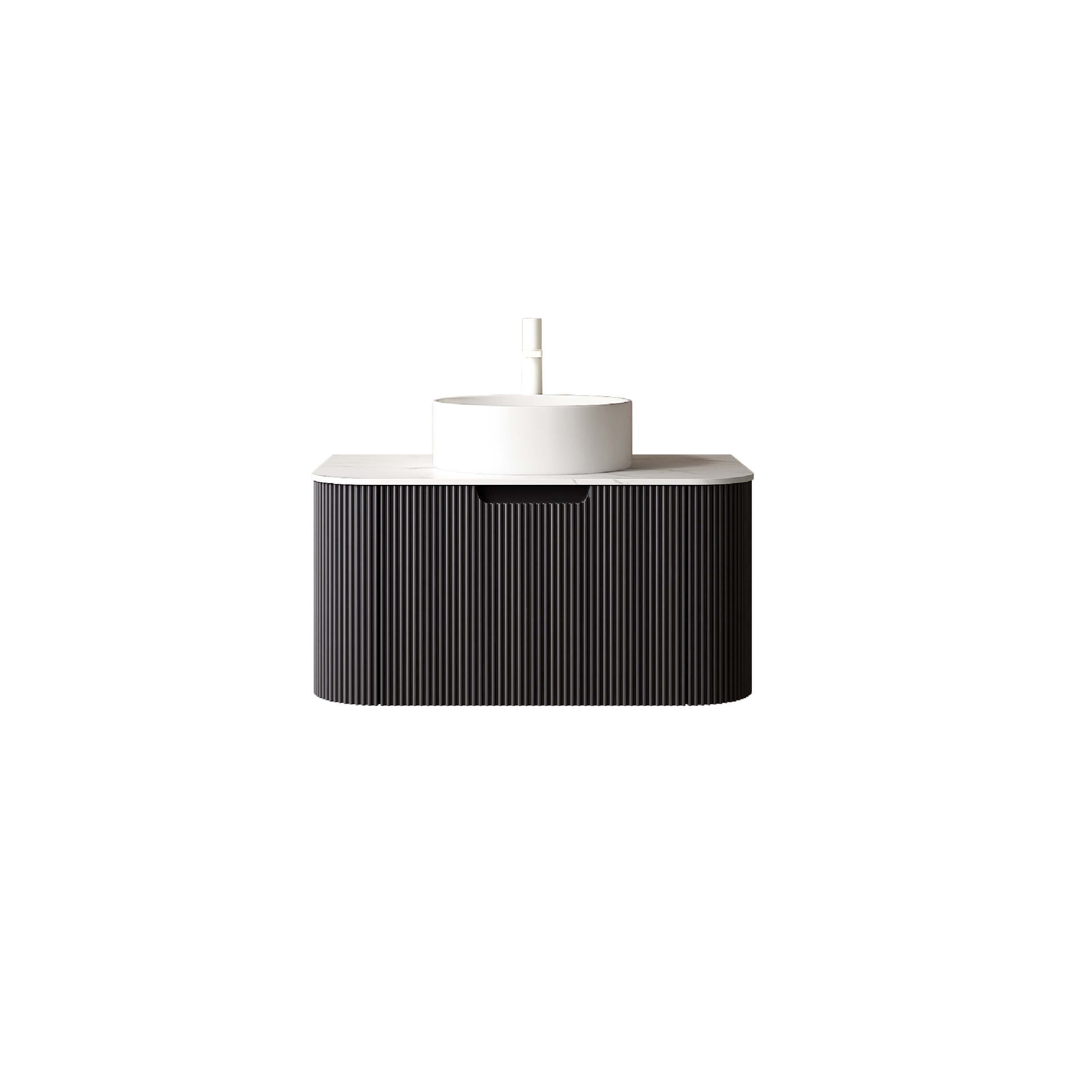 30" Bathroom Vanity,  White Round Ceramic Basin without Faucet, Black