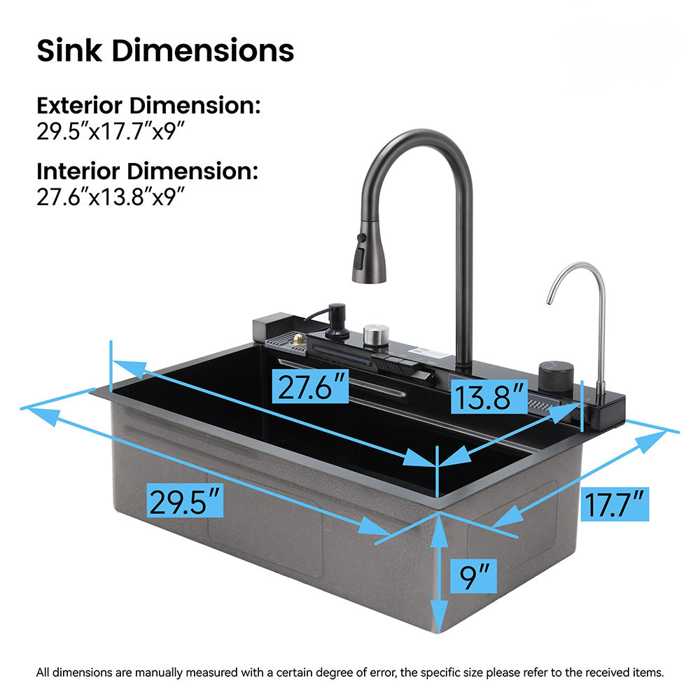 30 x 18 Inch Smart kitchen sink with Touch Control & Temperature Display