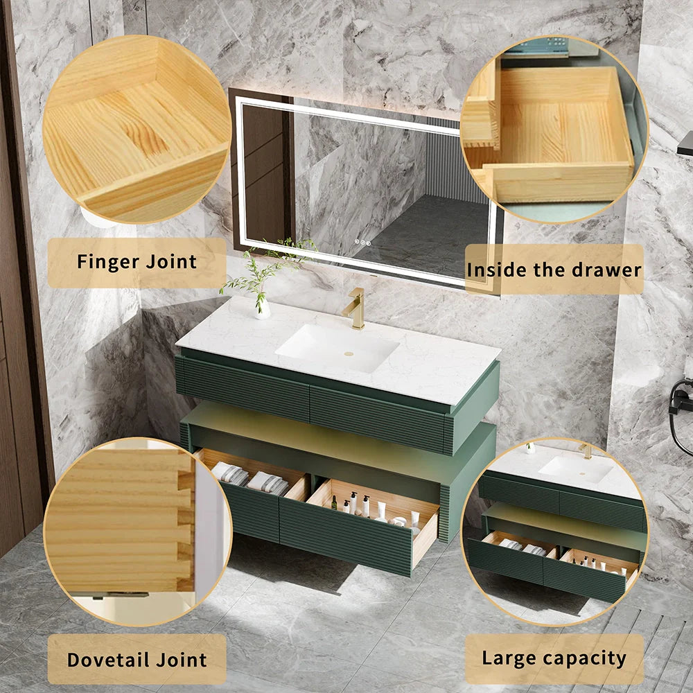 48 Inch Floating Bathroom Vanity with LED Functionality and Double Sinks