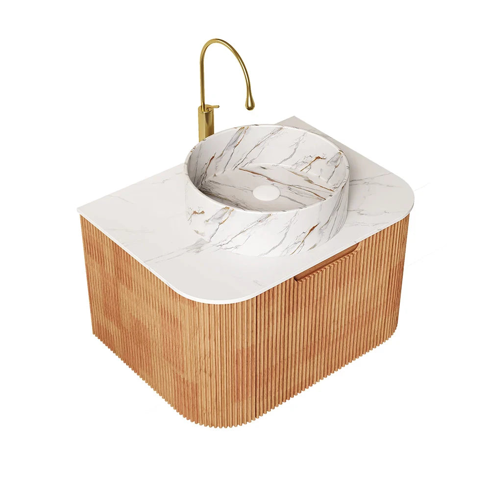 Nature Wood Floating Bathroom Vanity with Large Soft-Closing Storage Drawer