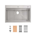 33x22 Inch Brushed Stainless Steel Single Bowl Waterfall Kitchen Sink