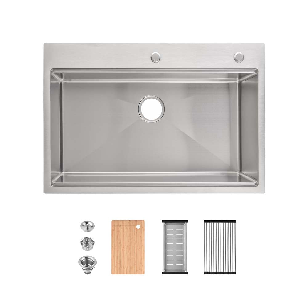 33x22 Inch Brushed Stainless Steel Single Bowl Waterfall Kitchen Sink
