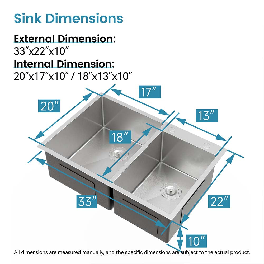 33 x 19 Inch Double Bowl Workstation Stainless Steel Kitchen Sink Set