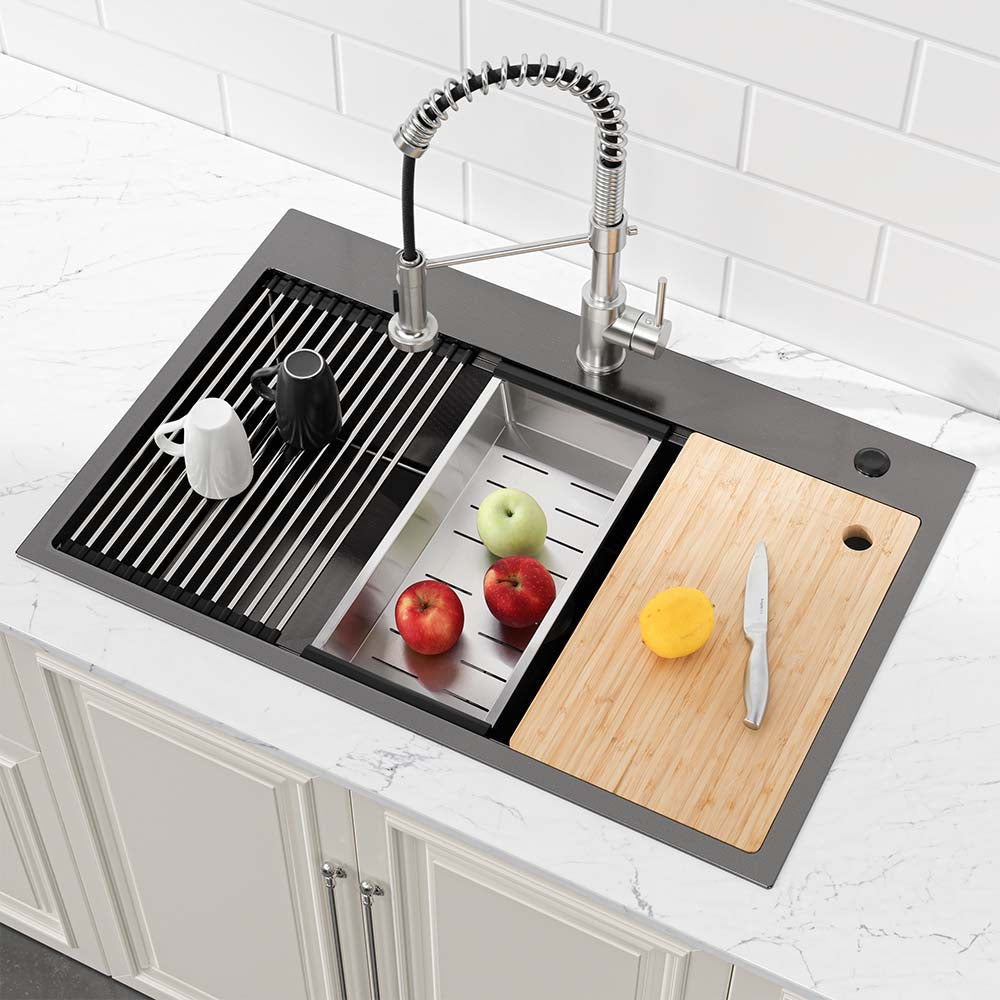 30 x 22 Inch Black Stainless Steel Single Bowl Large Kitchen Sink